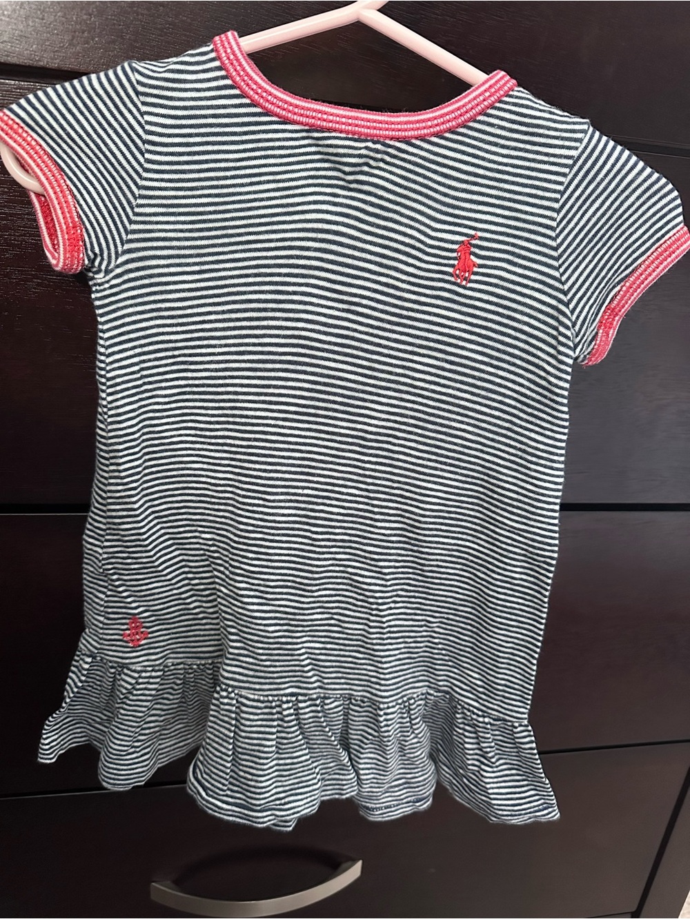 Ralph Lauren Navy & White Striped Dress with Pink Trim